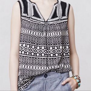Anthropologie Meadow Rue geo stitch embroidered tank